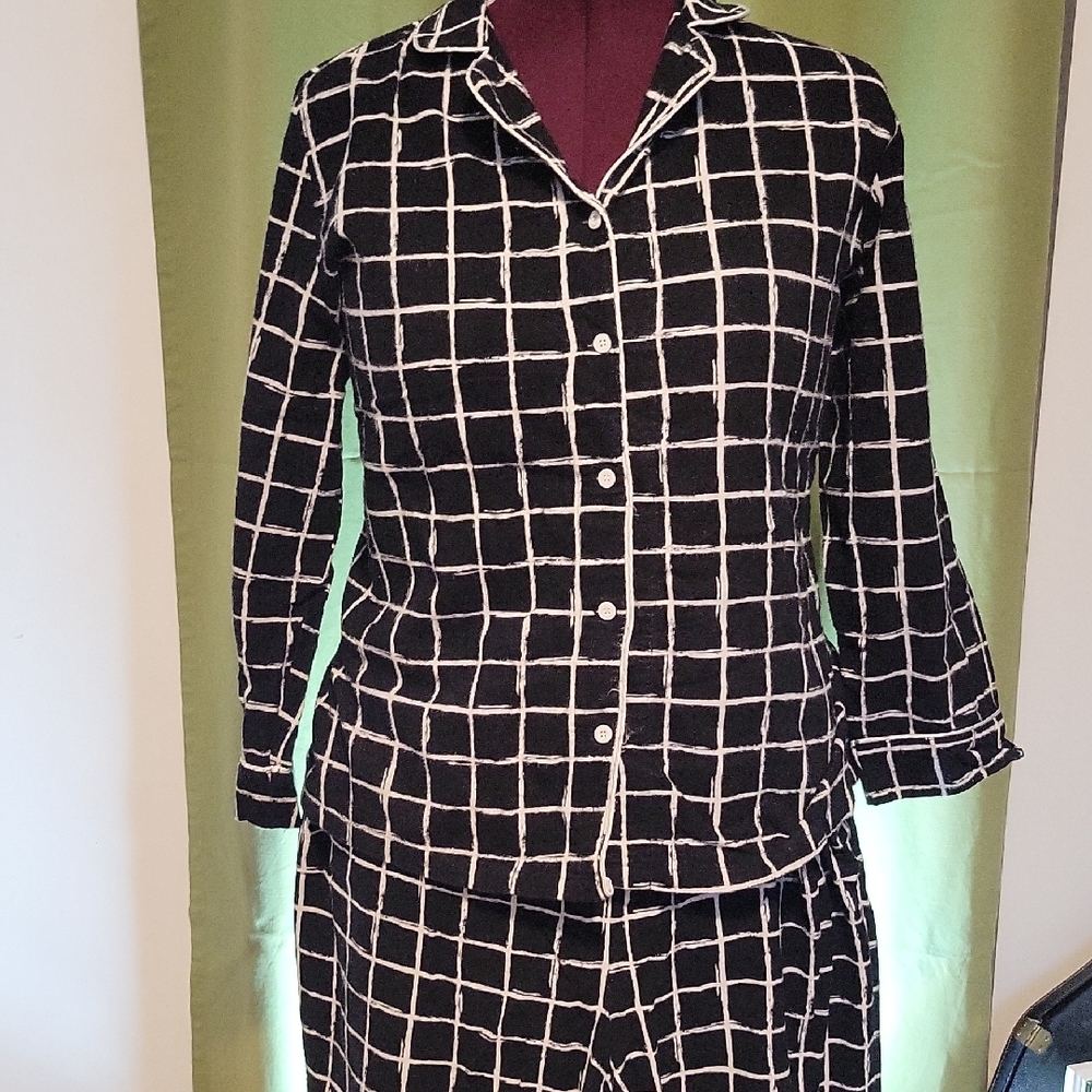 Women's Black and White Checkered Pajama Set